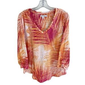 Chicos Size 1 US (M) Women’s Pink multicolor Abstract Resort Wear Blouse